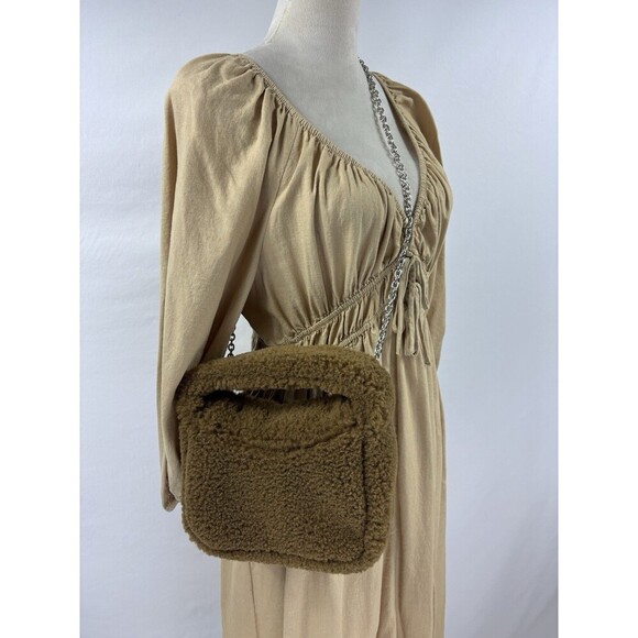 Stand Studio Minnie Fur Bag Faux Shearling Compact Teddy 2 Top Handle Brown - Picture 15 of 16